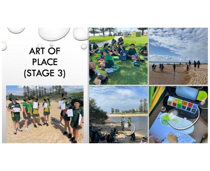 A selection of photos of students at the beach on an excursion.