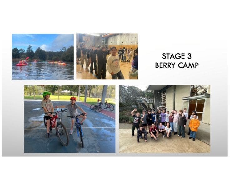 A selection of photos showing students participating in bike riding and canoeing.