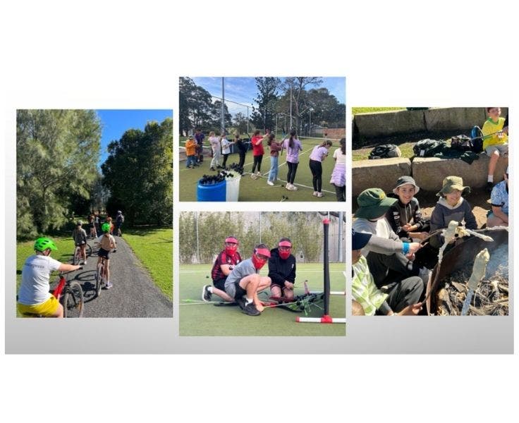 A selection of photos showing students participating in basketball drills.