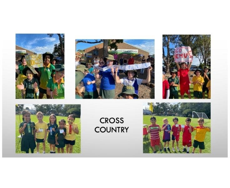A selection of photos showing students cheering each other on during cross country.