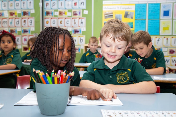 Students working at a desk